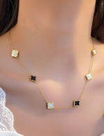 Load image into Gallery viewer, Amisha - REVERSIBLE 18k GP Black Onyx &amp; White Mother Of Pearl Clover Necklace
