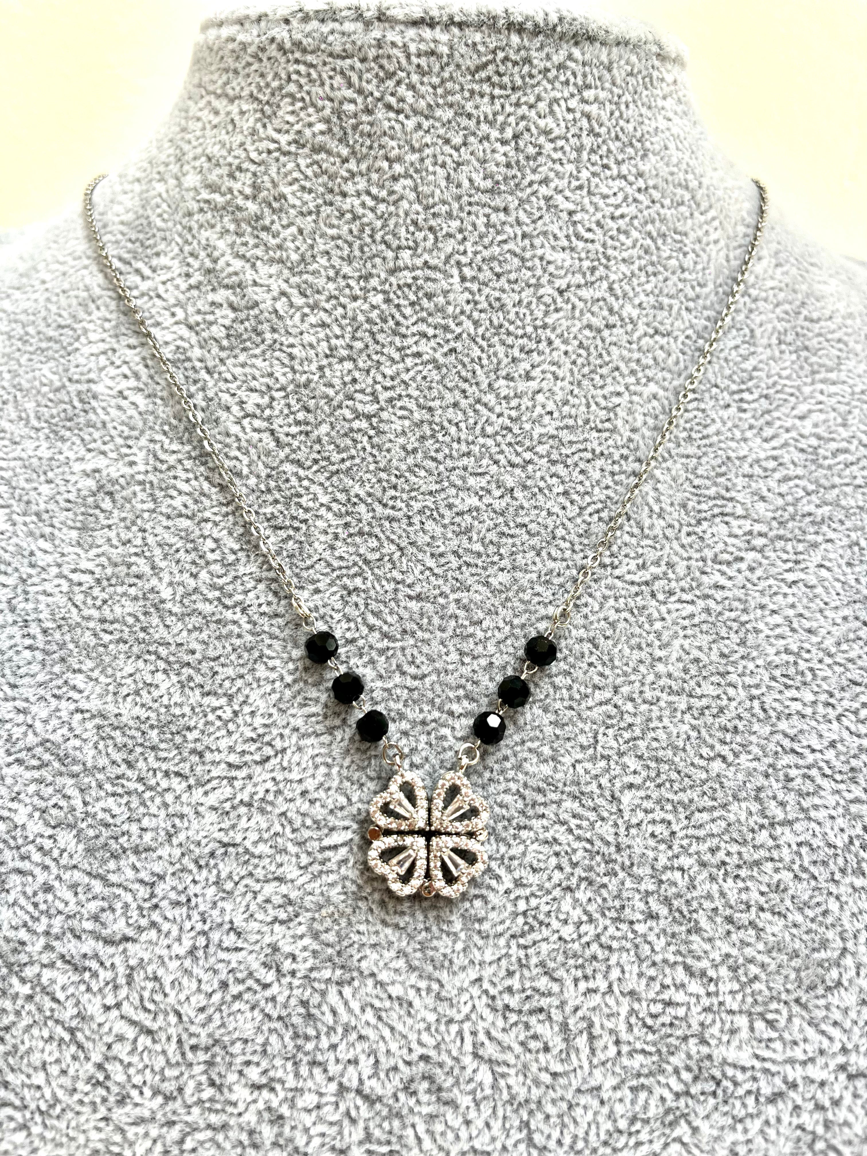 Viyah - Stunning Mangalsutra Fusion Black Crystal & Swarovski Clover Necklace - 18k white gold vermeil