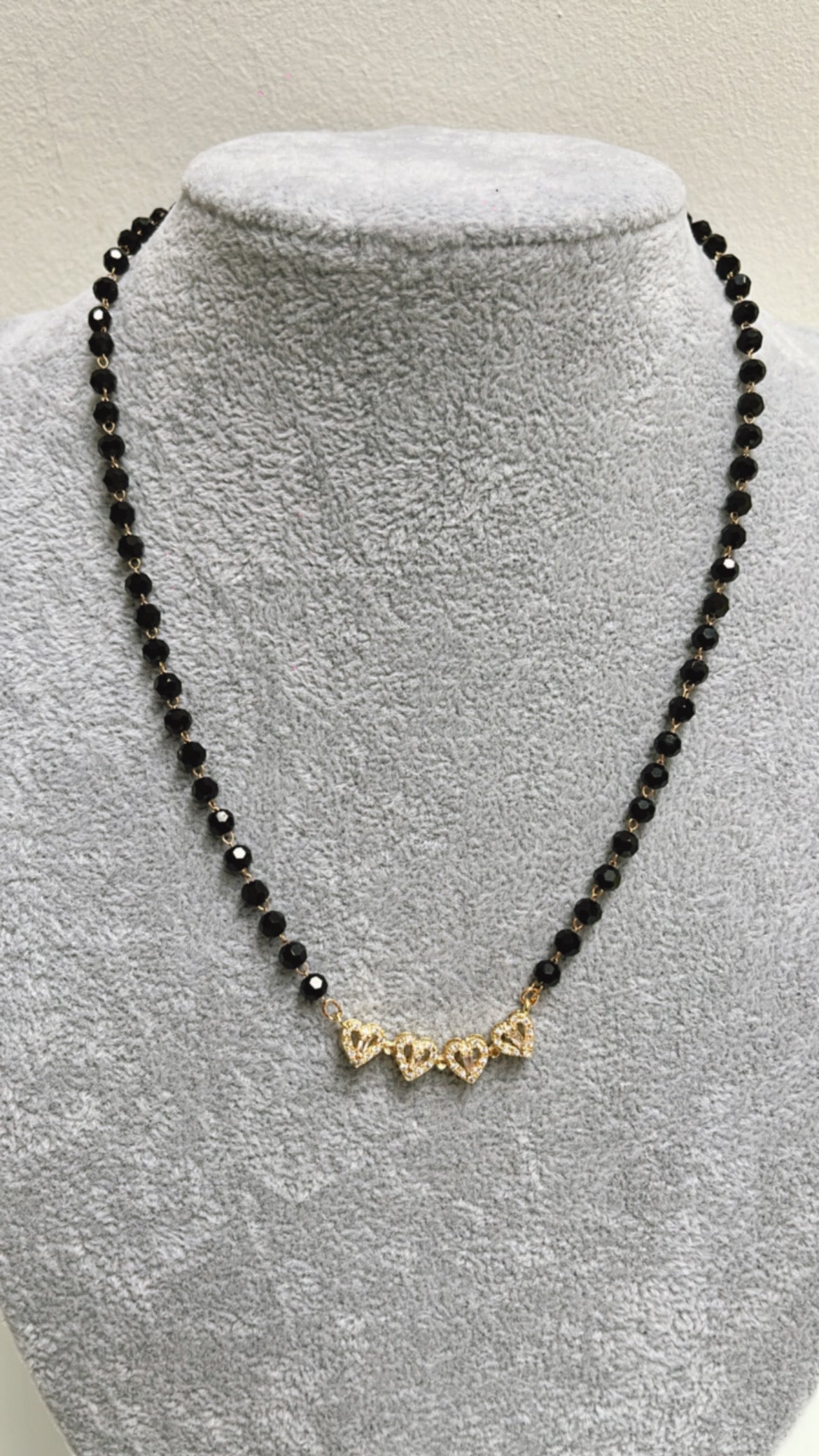 Roshni - Stunning Mangalsutra Fusion Black Crystal & Swarovski Clover Necklace - 18k gold vermeil