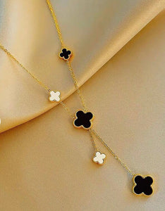 Alizah White Gold - REVERSIBLE 18k White Gold Plated Black Onyx & White Mother Of Pearl Clover Necklace