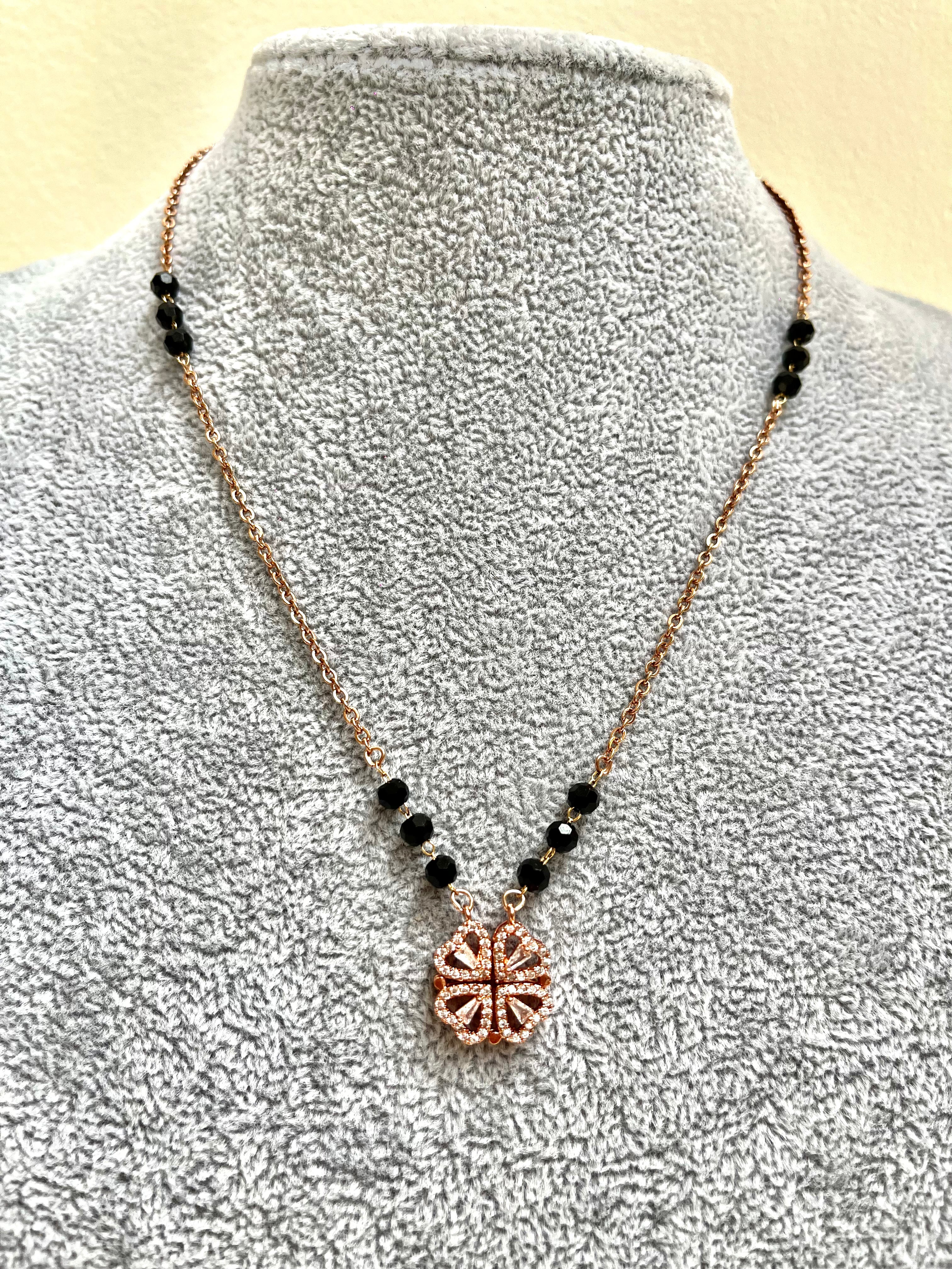 Viyah - Stunning Mangalsutra Fusion Black Crystal & Swarovski Clover Necklace - 18k rose gold vermeil