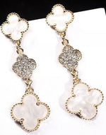 Load image into Gallery viewer, Sharifa - Sparkling Crystal &amp; Mother of Pearl Clover Long Drop Earrings
