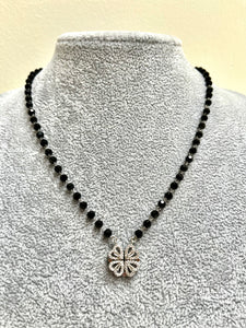Roshni - Stunning Mangalsutra Fusion Black Crystal & Swarovski Clover Necklace - 18k white gold vermeil