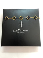 Load image into Gallery viewer, Shali - 18K Gold Plated Clover Bracelet With Black Agate Glass Detail

