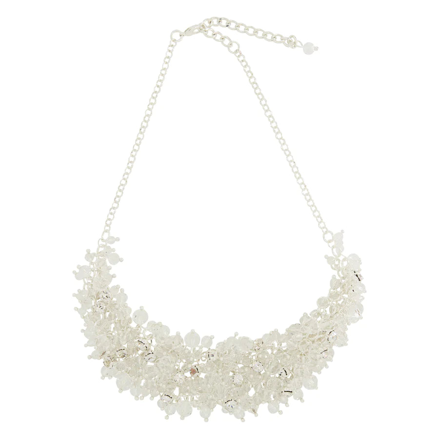 Alayna - Showstopping Statement White Crystal Necklace - 18k White Gold Vermeil