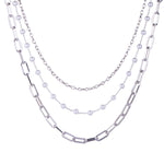 Load image into Gallery viewer, Khlarissa - 18k White Gold Vermeil &amp; Freshwater Pearl 3 Layer Chain Link Necklace
