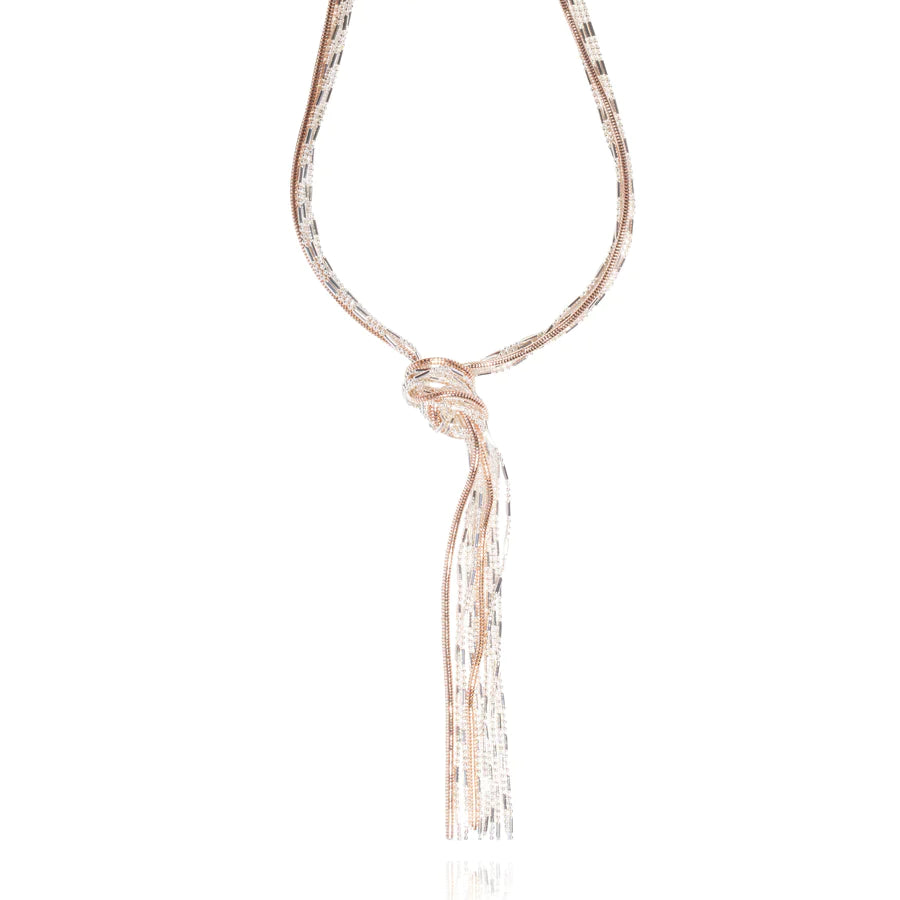 Farah - Long Statement 18k White & Rose Gold Vermeil Tassel Necklace
