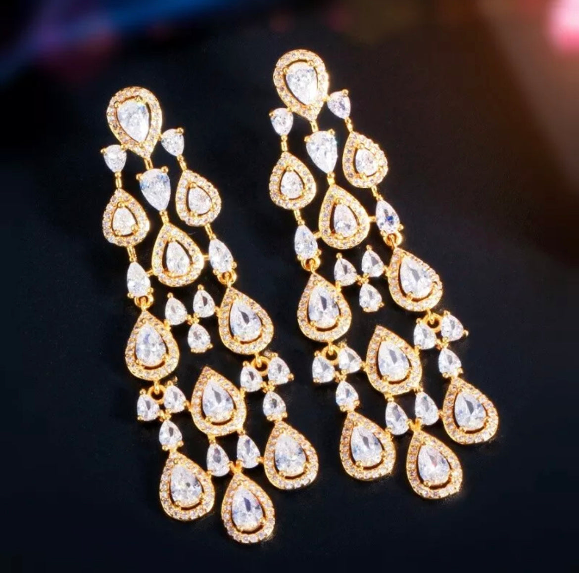 Azmina - Showstopping Swarovski Crystal Chandelier Drop Earrings - Set in 18k gold vermeil