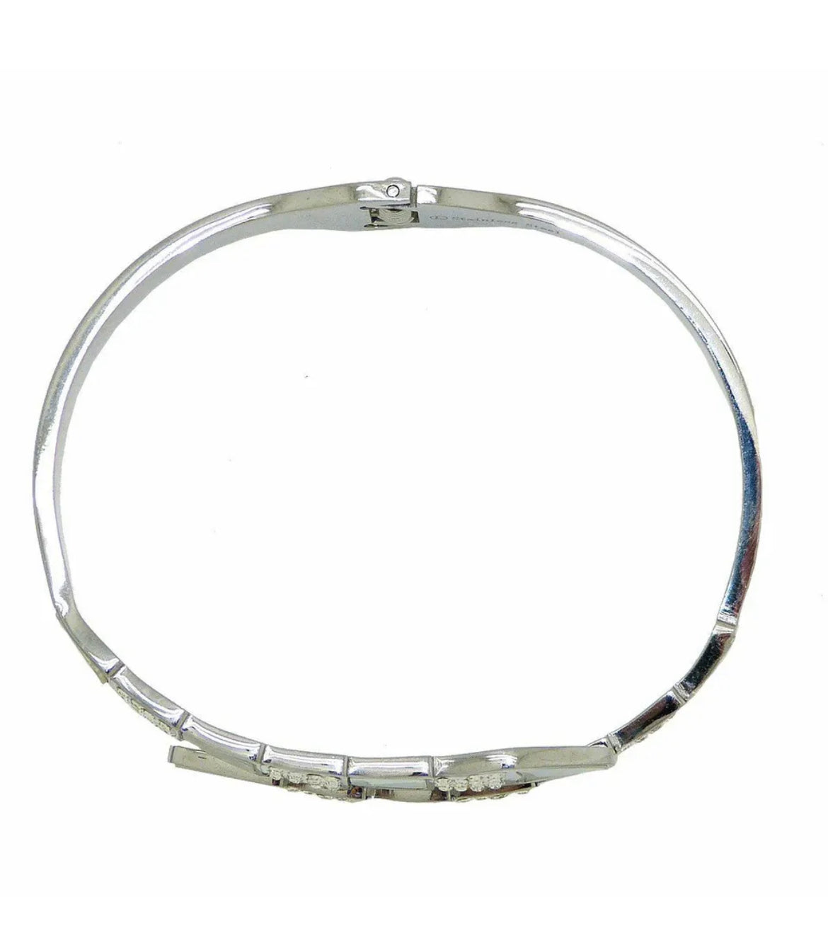 Shaheen - Designer 18k White Gold Plated Swarovski Crystal & Mother Of Pearl Bangle