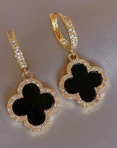 Hetal - Sparkling Crystal & Black Clover Earrings - 18k Gold Vermeil
