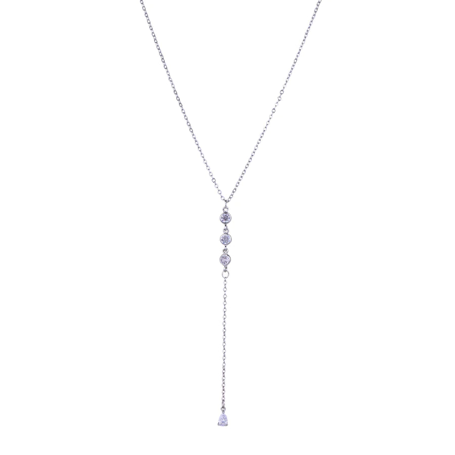 Maria - Sparkling Swarovski Crystal Long Lariat Necklace - 18k White Gold Vermeil
