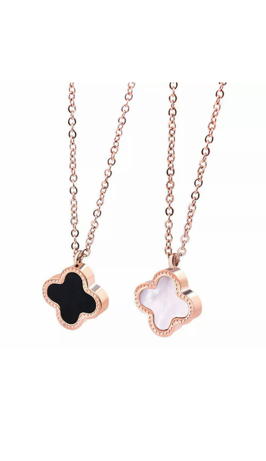 Asha - REVERSIBLE Black & Mother of Pearl Clover Necklace