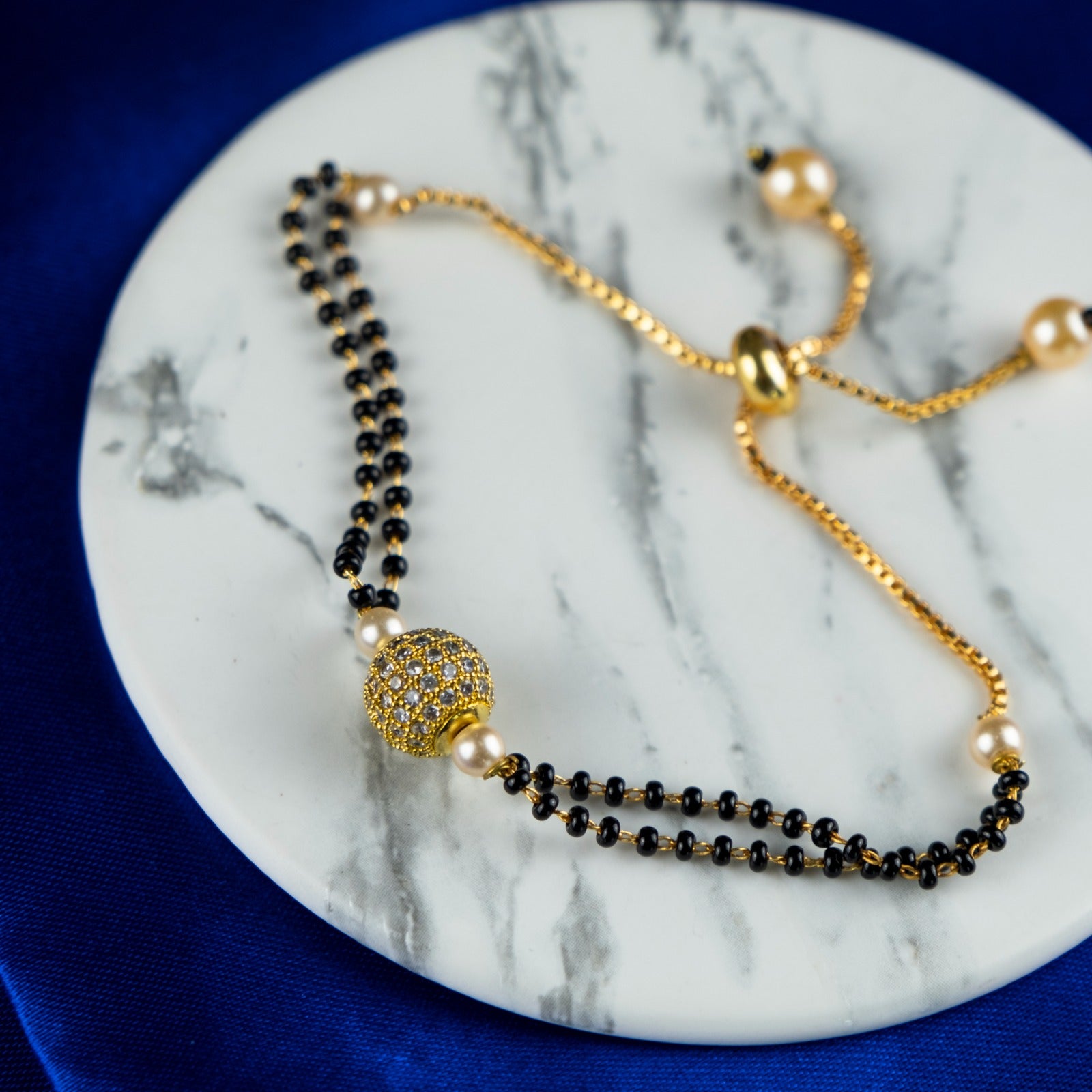 Shalini - Stunning Mangalsutra Fusion White Crystal Solitaire Ball Necklace