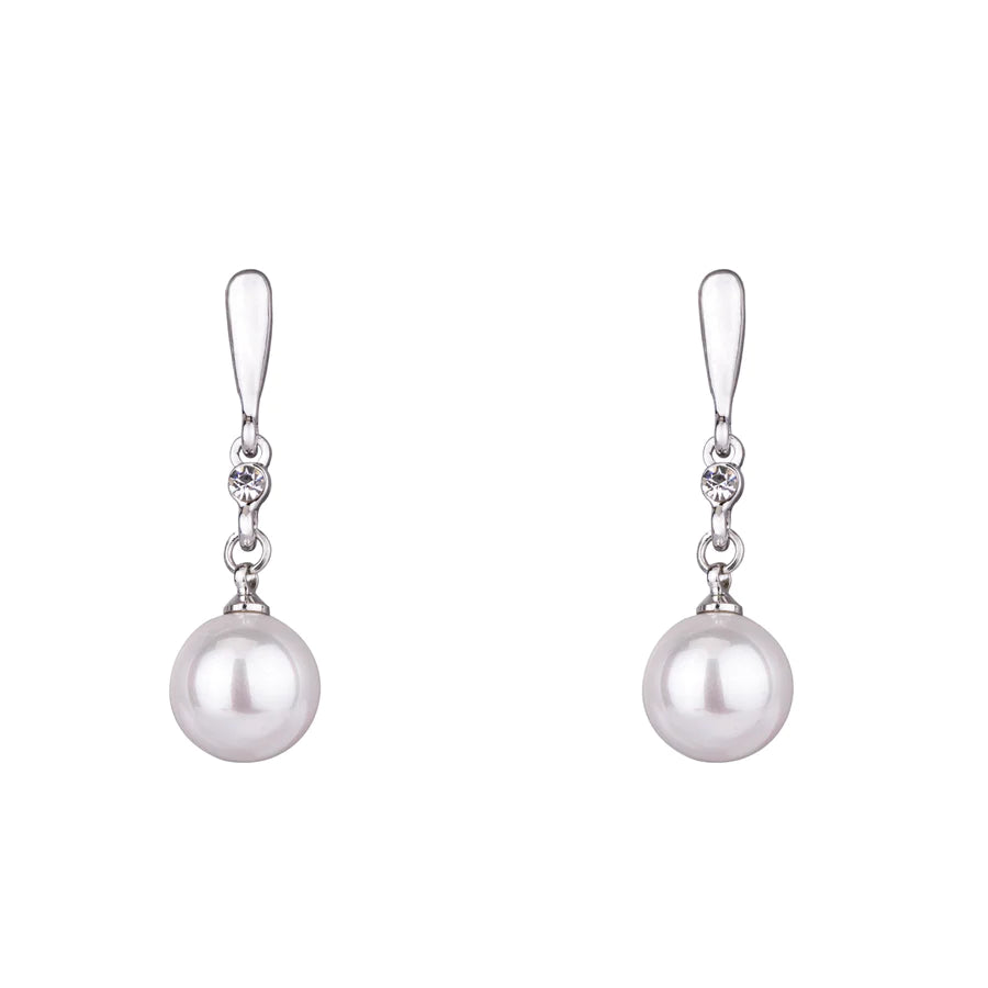 Sheena - Delicate Pearl and Crystal Earrings - 18k White Gold Vermeil