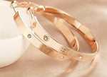 Load image into Gallery viewer, Monica - 18k Rose Gold Plated Love Design Sparkling Swarovski Crystal Hoops
