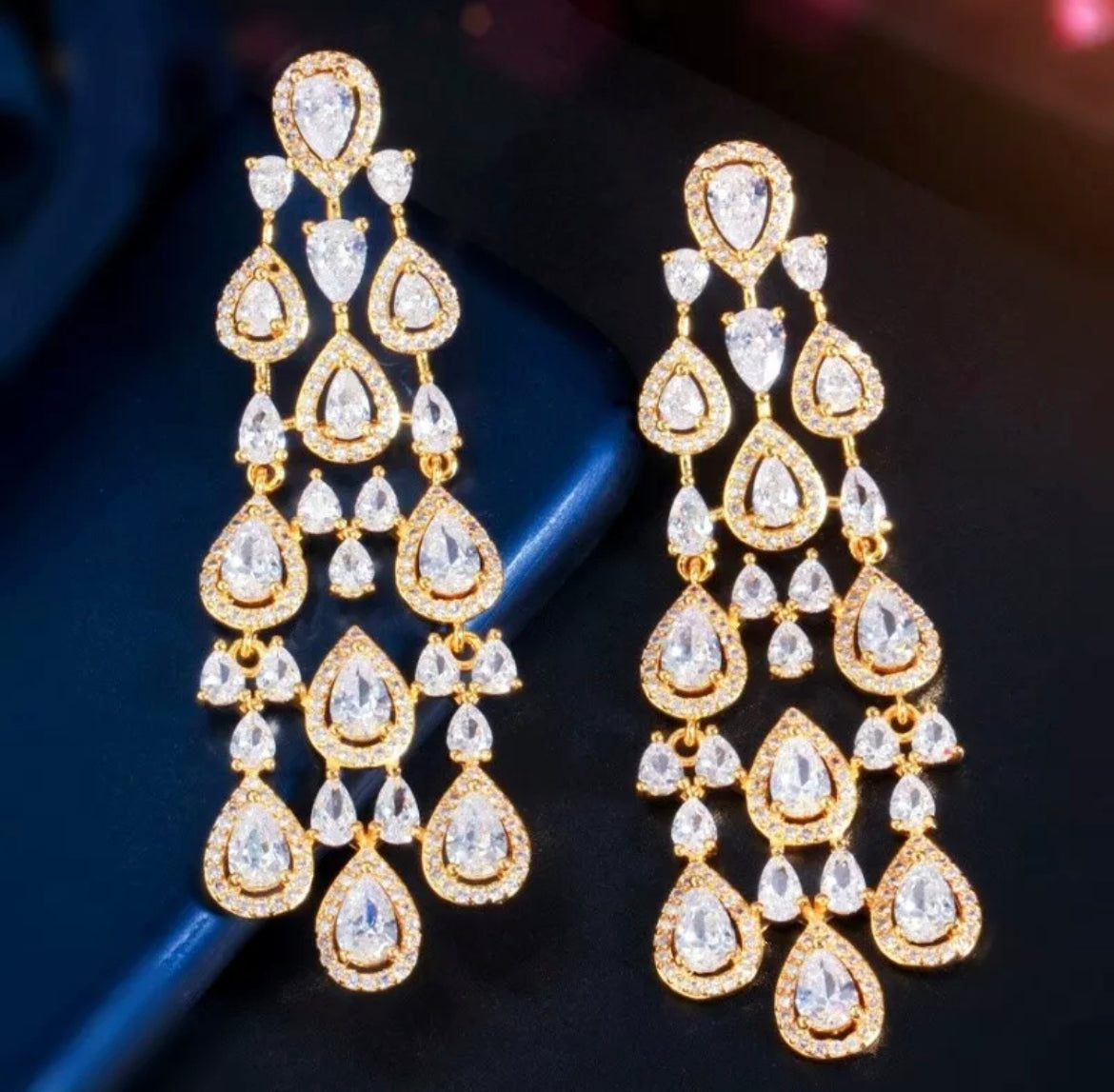 Azmina - Showstopping Swarovski Crystal Chandelier Drop Earrings - Set in 18k gold vermeil