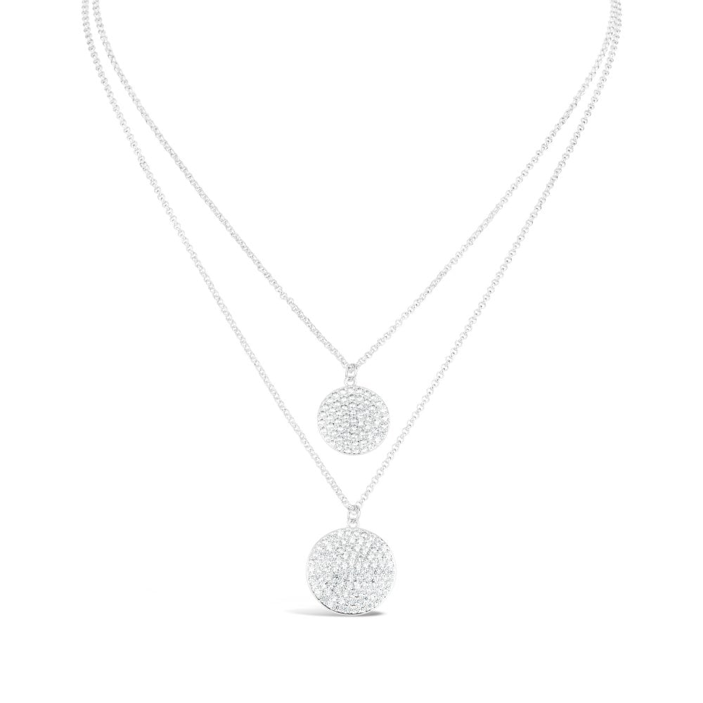 Amba - Dainty Silver Layered Necklace With Double Swarovski Crystal Disc Detail