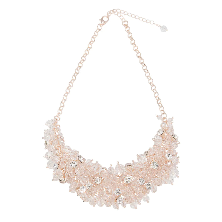 Alayna - Showstopping Statement Rose & Swarovski Crystal Necklace - 18k Rose Gold Vermeil