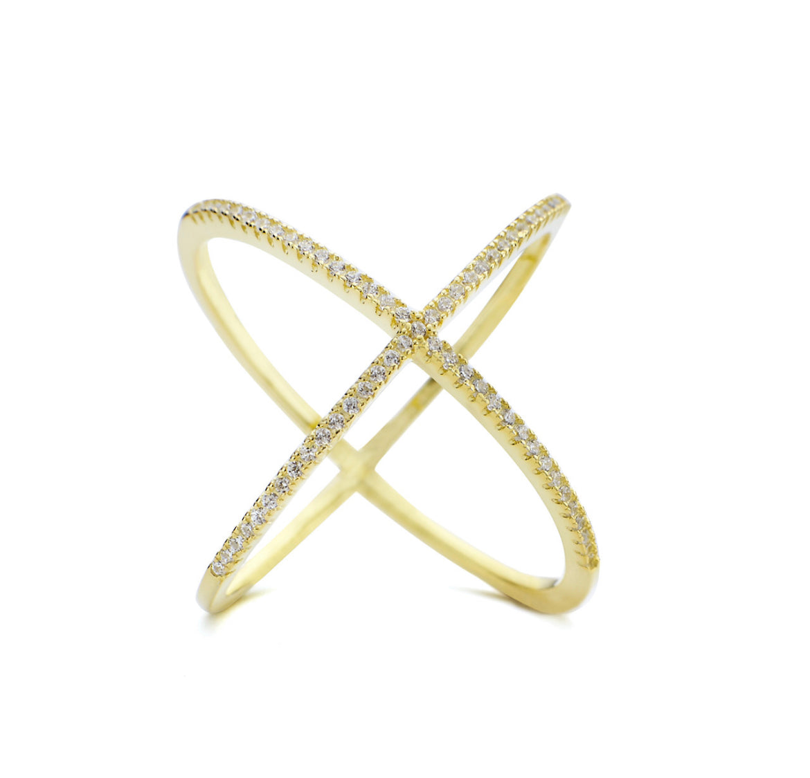 Nisha - 18k Gold Vermeil Sparkling Swarovski Crossover Ring - REVERSIBLE