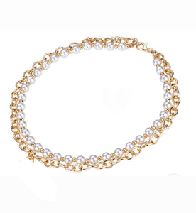 Rina - 18k Gold Vermeil & Freshwater Pearl 2 Layer Chain Link Necklace