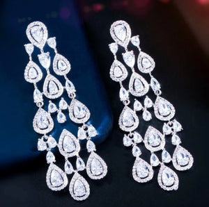 Azmina - Showstopping Swarovski Crystal Chandelier Drop Earrings - Set in 18k white gold vermeil