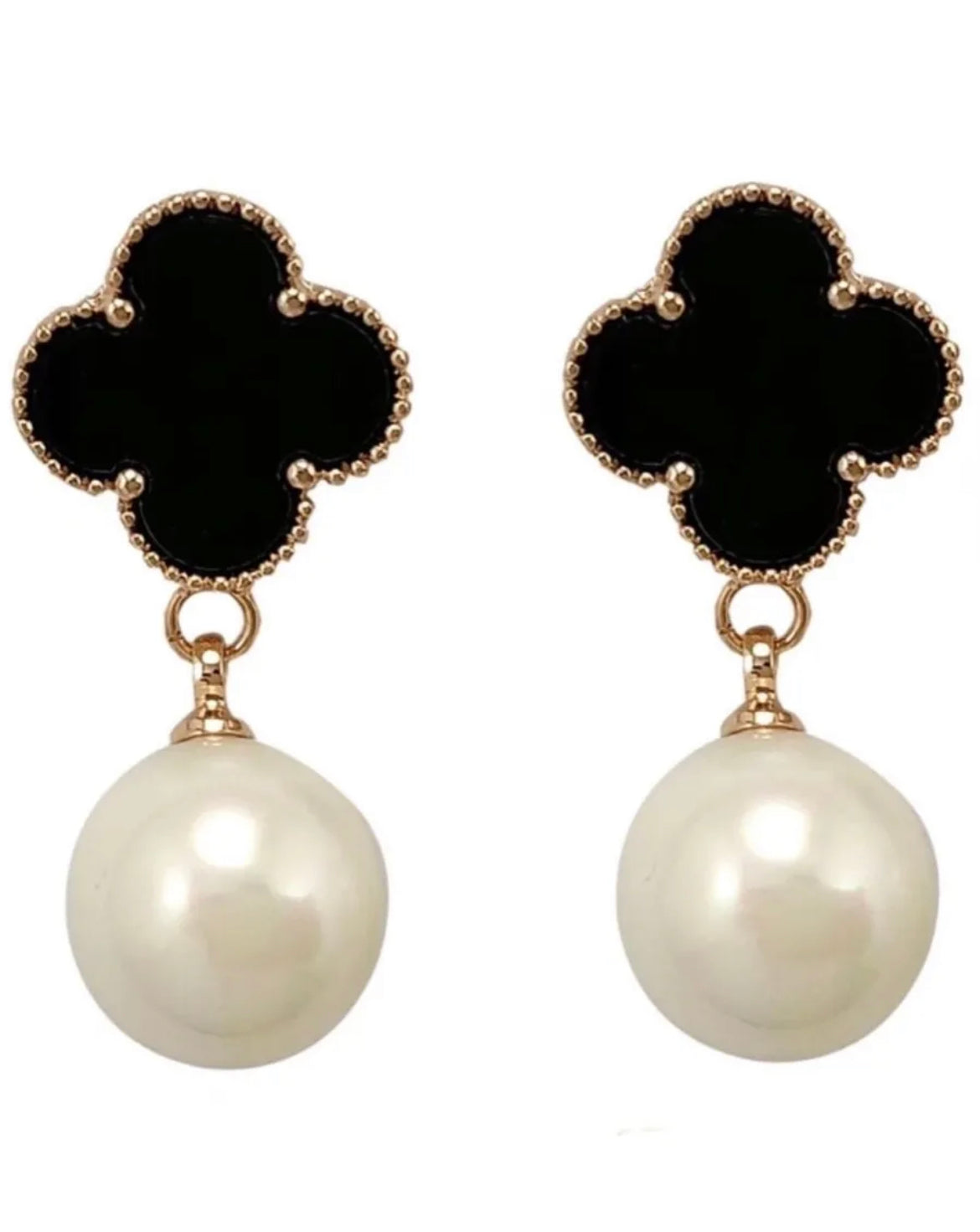 Anjali - Black Clover Drop Pearl Earrings