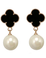 Load image into Gallery viewer, Anjali - Black Clover Drop Pearl Earrings
