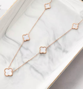 Reeta - 18k Rose Gold Plated Mother of Pearl Clover Necklace